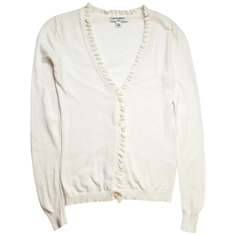 Banana Republic Factory Petite Ruffled Cardigan Sweater Ivory Size XXS